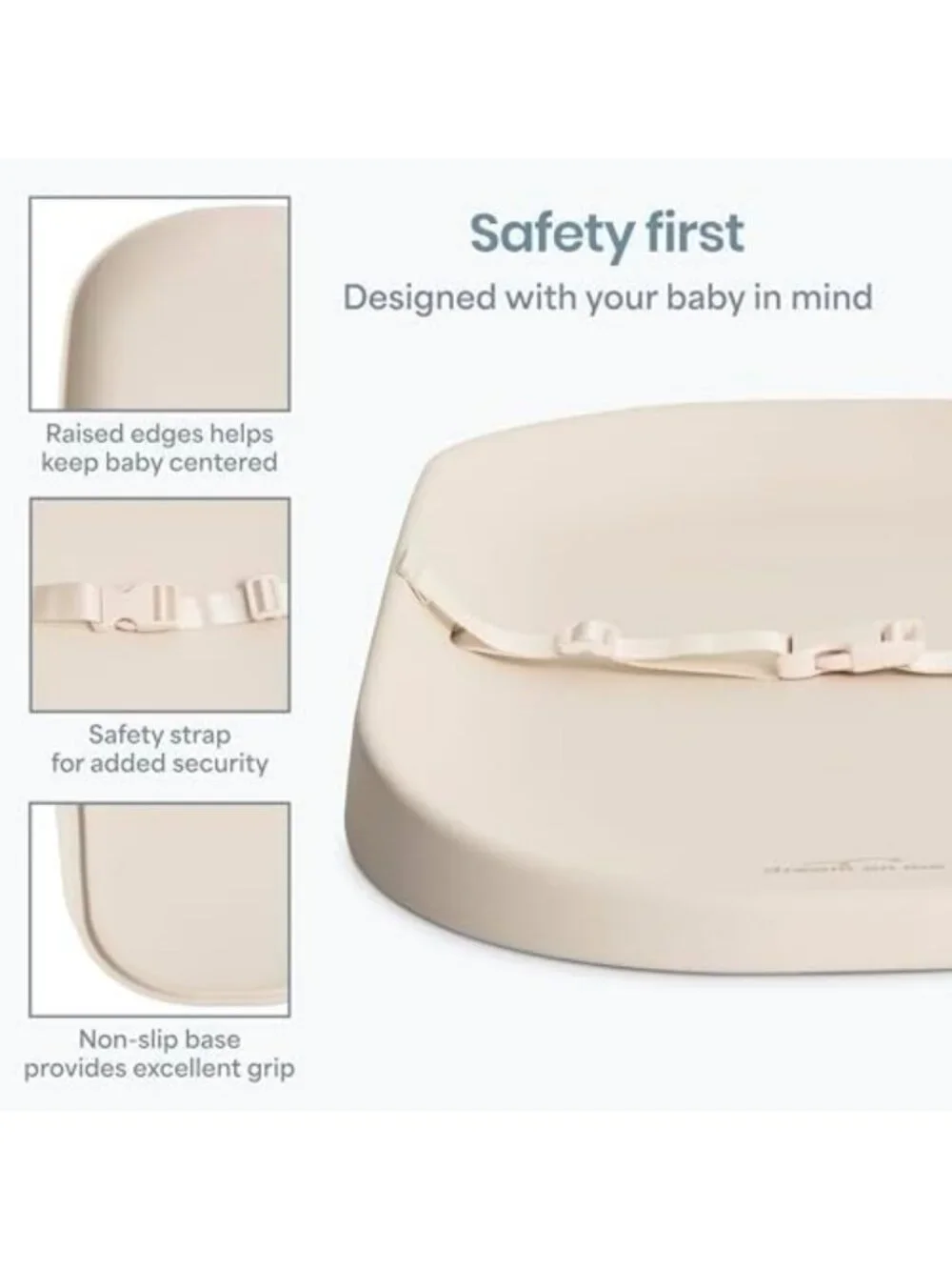 Waterproof Contoured Baby Changing Pad with Safety Strap & Soft Wipe-Clean